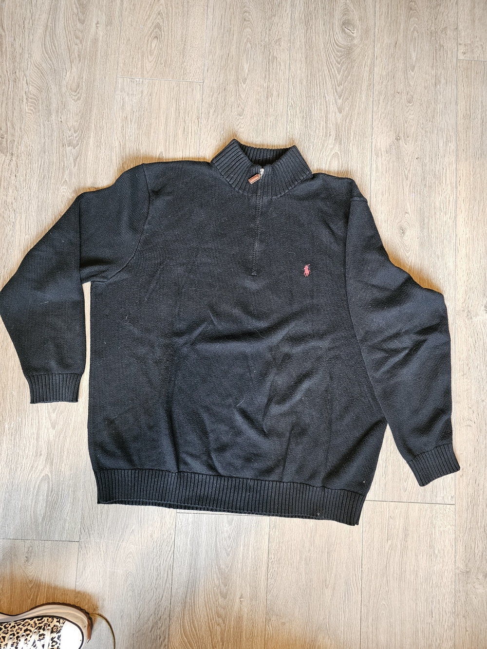 Ralph Lauren Men’s Black Half-Zip Sweater with Red Pony